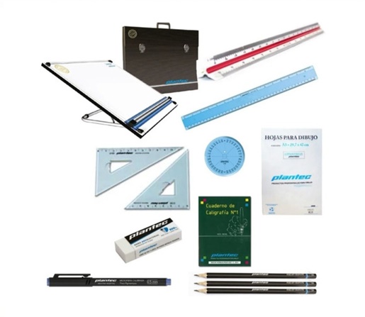 TABLERO PLANTEC KIT TECNICO 50X60 C/ATRIL DE 6 POSICIONES + UTILES Y PORTATABLERO